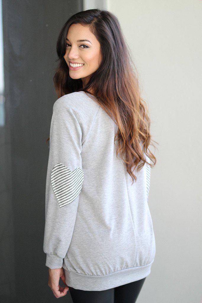 Gray Sweater With Heart Elbow Patches