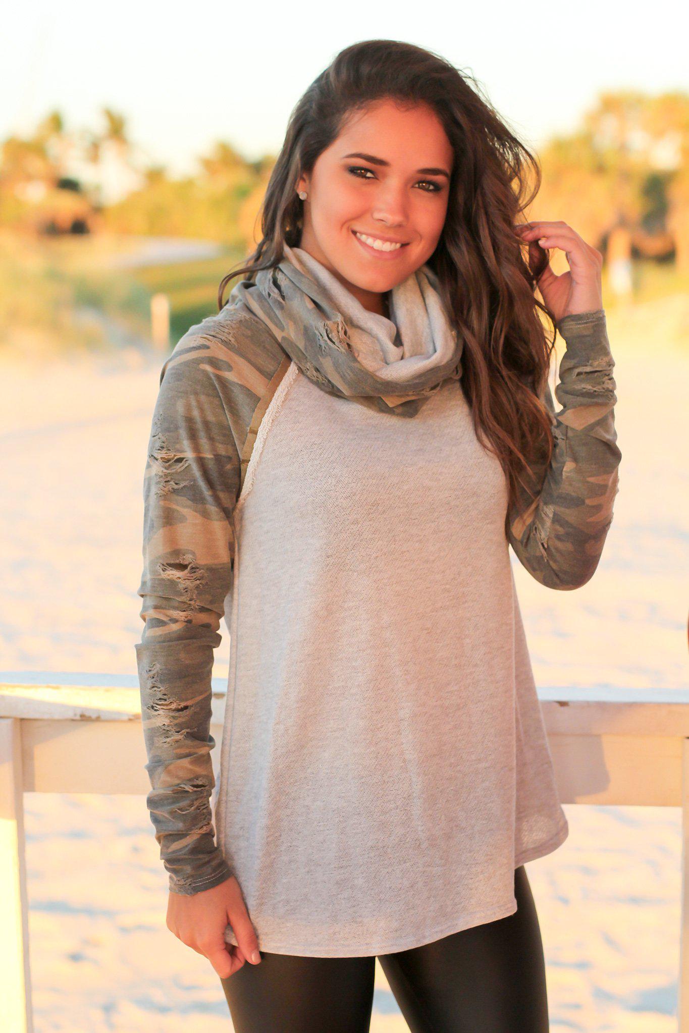 Gray Sweater with Camo Sleeves
