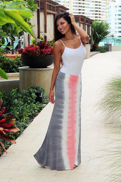 Gray And Pink Tie Dye Maxi Skirt