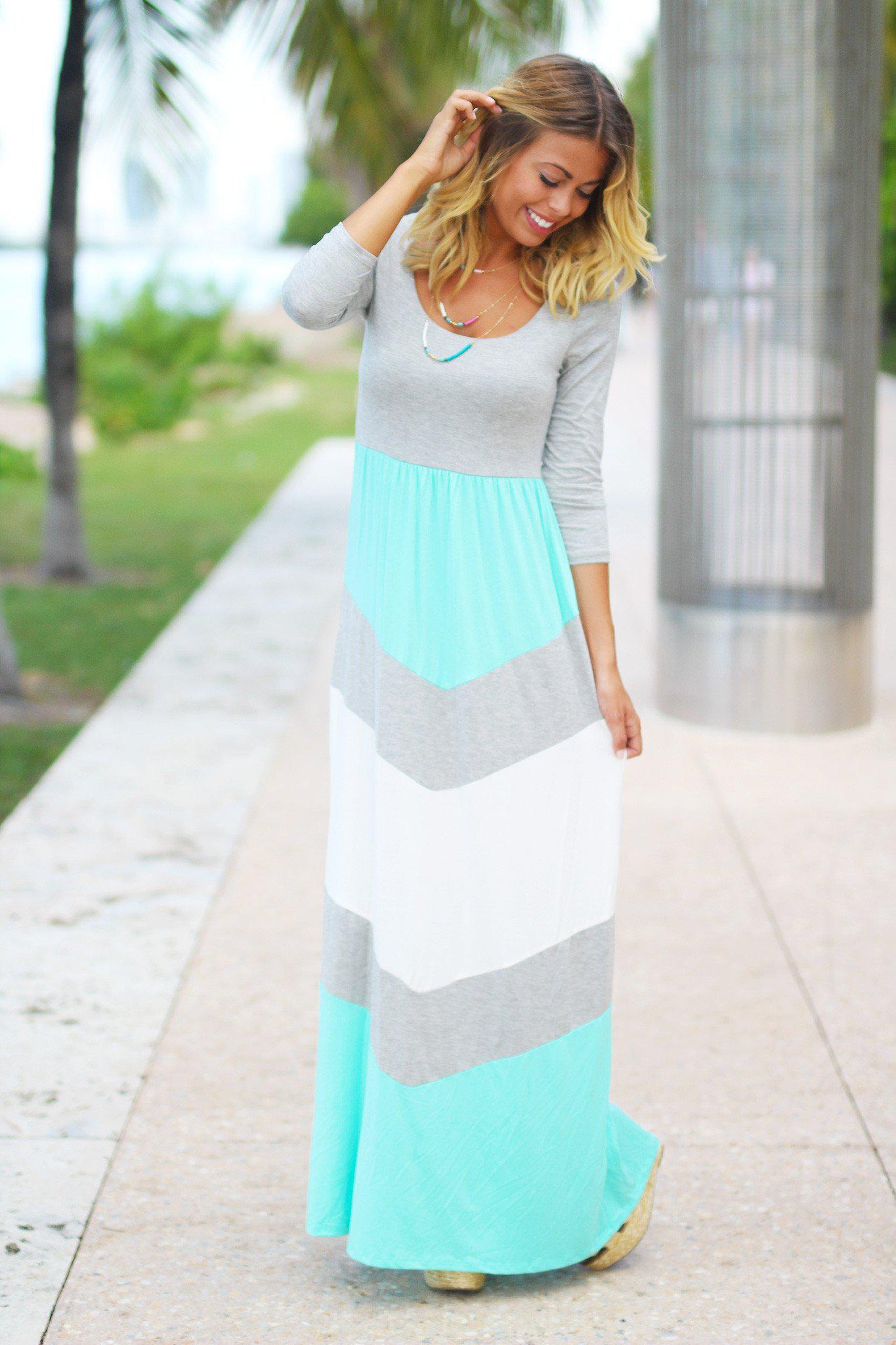 Mint and Gray Chevron Maxi Dress