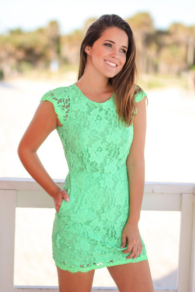 Green Lace Dress with Pockets