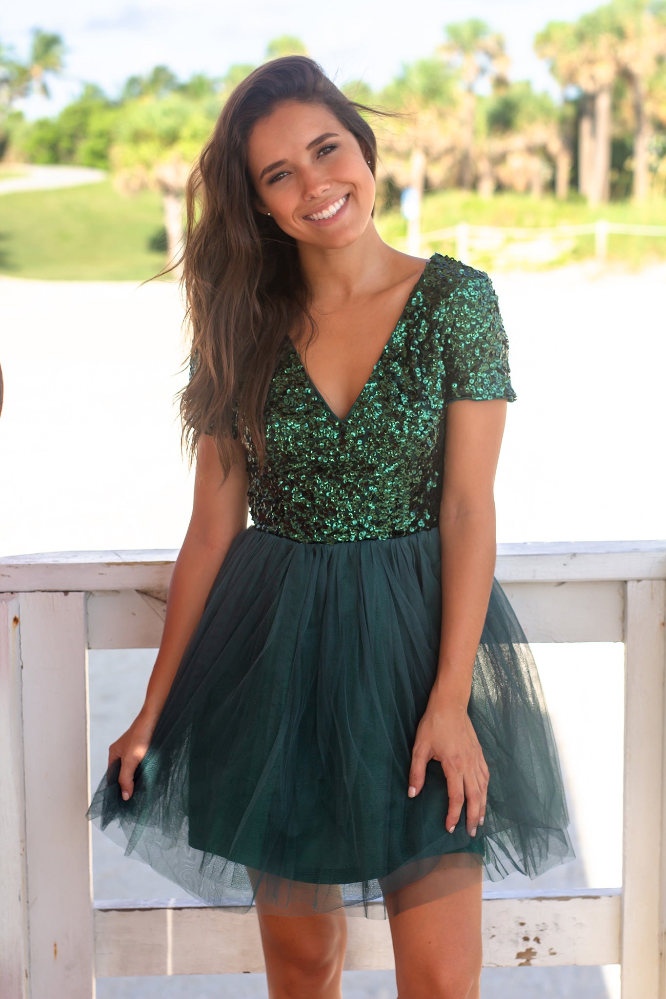 Green Sequin Top Short Dress
