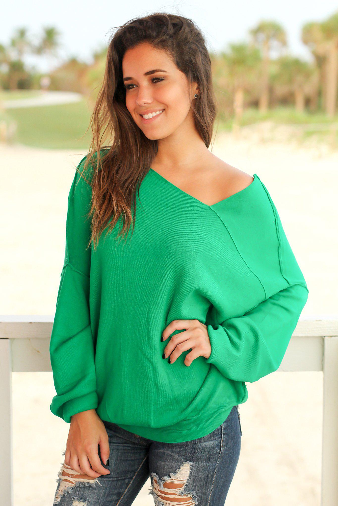Green Sweater with Asymmetrical Hem