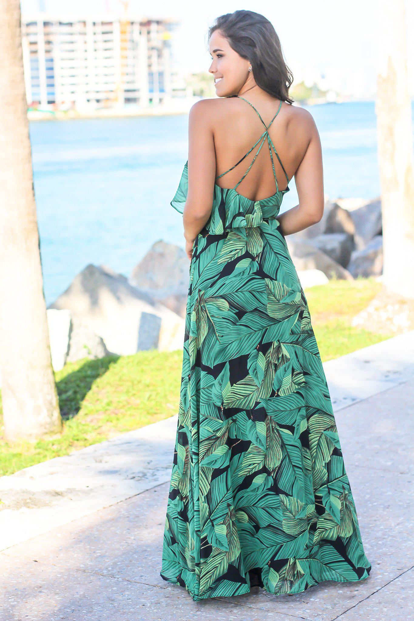 Green Tropical Wrap Dress