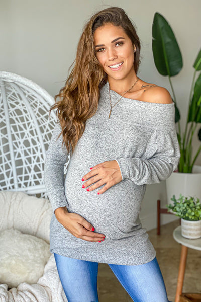 Heather Gray Off Shoulder Maternity Top