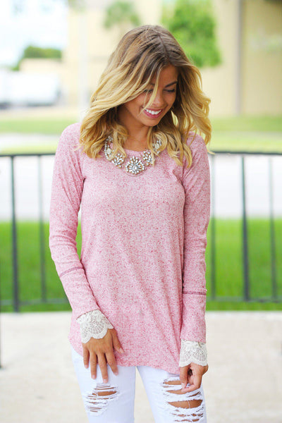 Heather Burgundy Top with Lace Cuffs