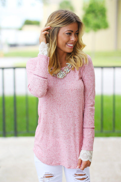 Heather Burgundy Top with Lace Cuffs