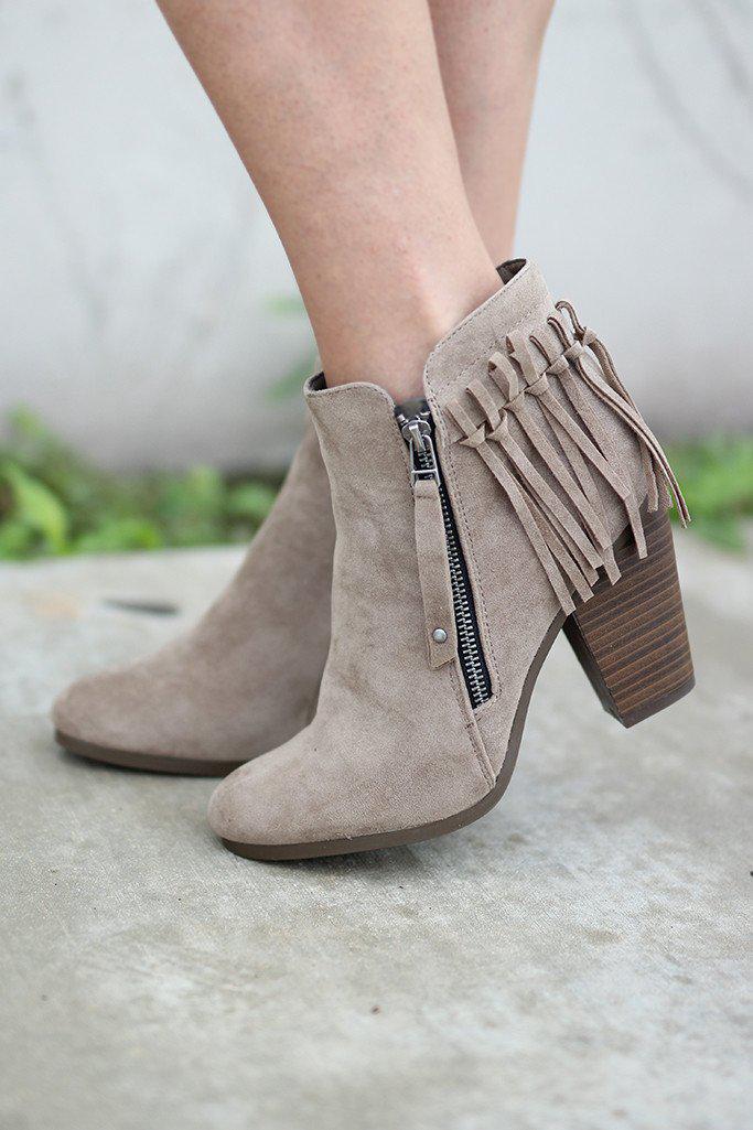 Beige Fringe Booties