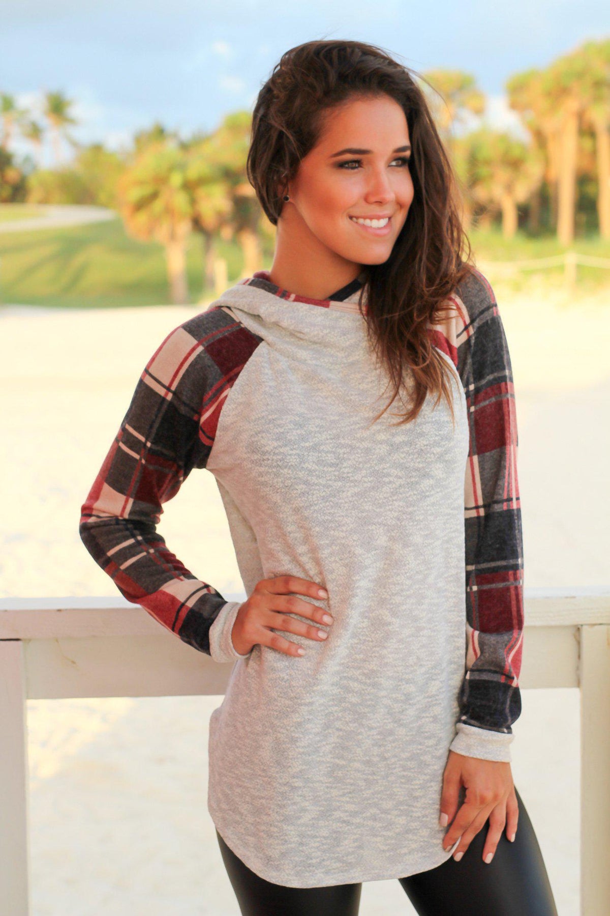 Heather Gray Hoodie with Plaid Sleeves | Hoodies – Saved by the Dress