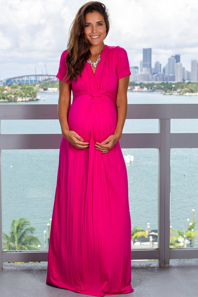 Hot Pink Maxi Dress with Twist Front