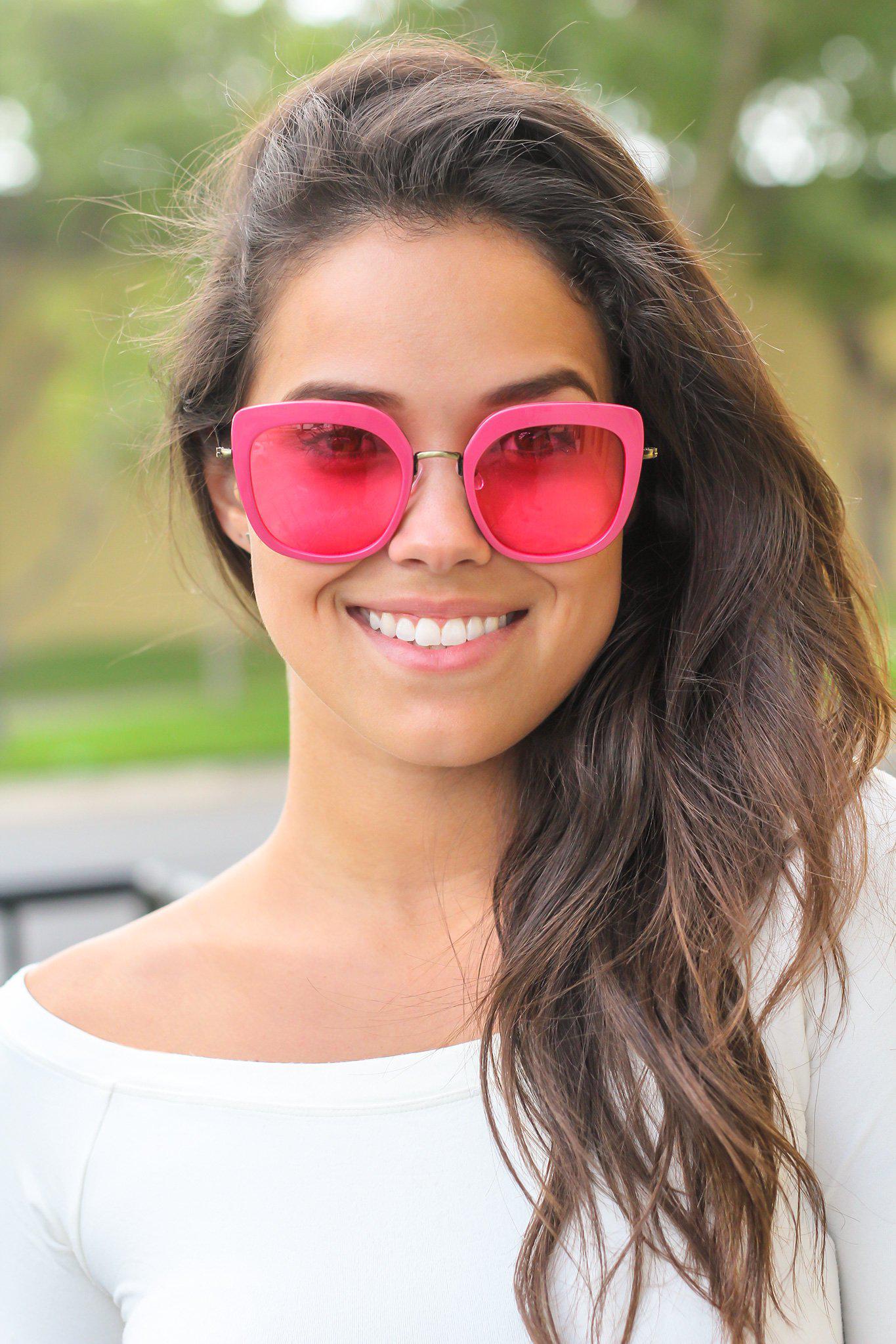 Hot Pink Retro Frame Sunglasses