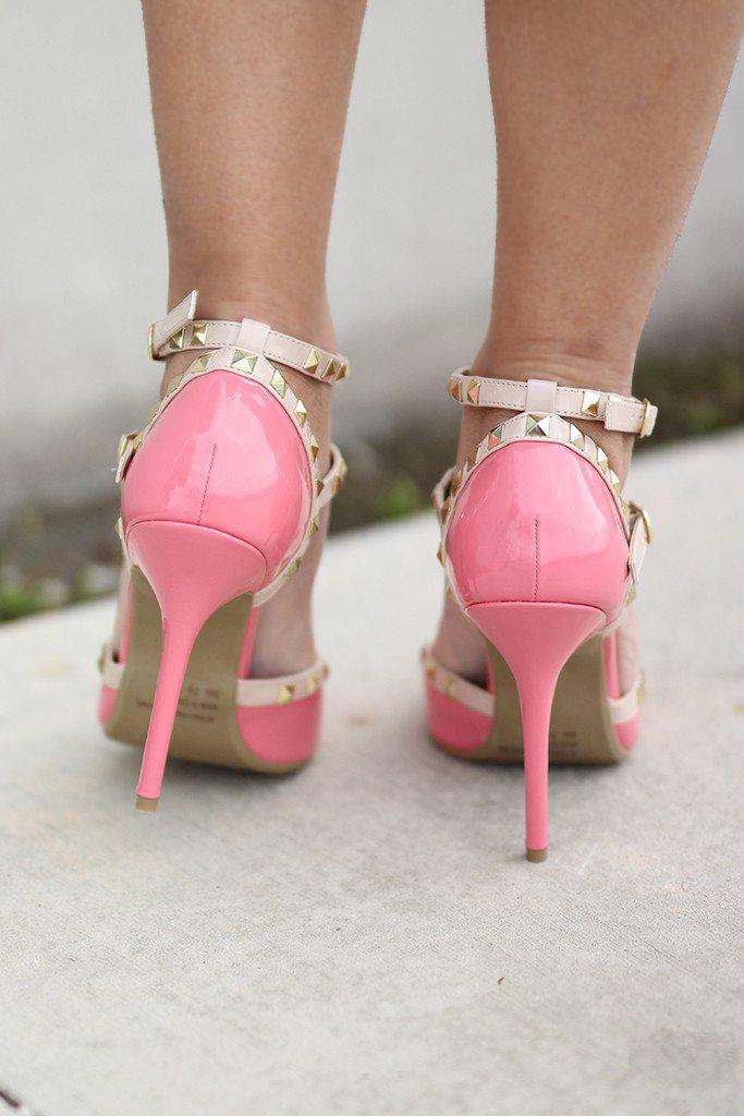 Pink Studded Strappy Heels Pink Shoes Pink Heels Saved by the Dress