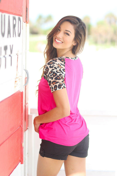 Hot Pink Top with Leopard Sleeves
