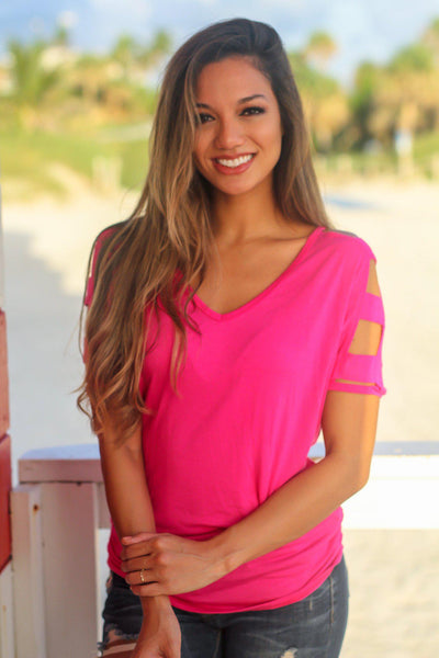Hot Pink Top with Strap Detail Sleeves