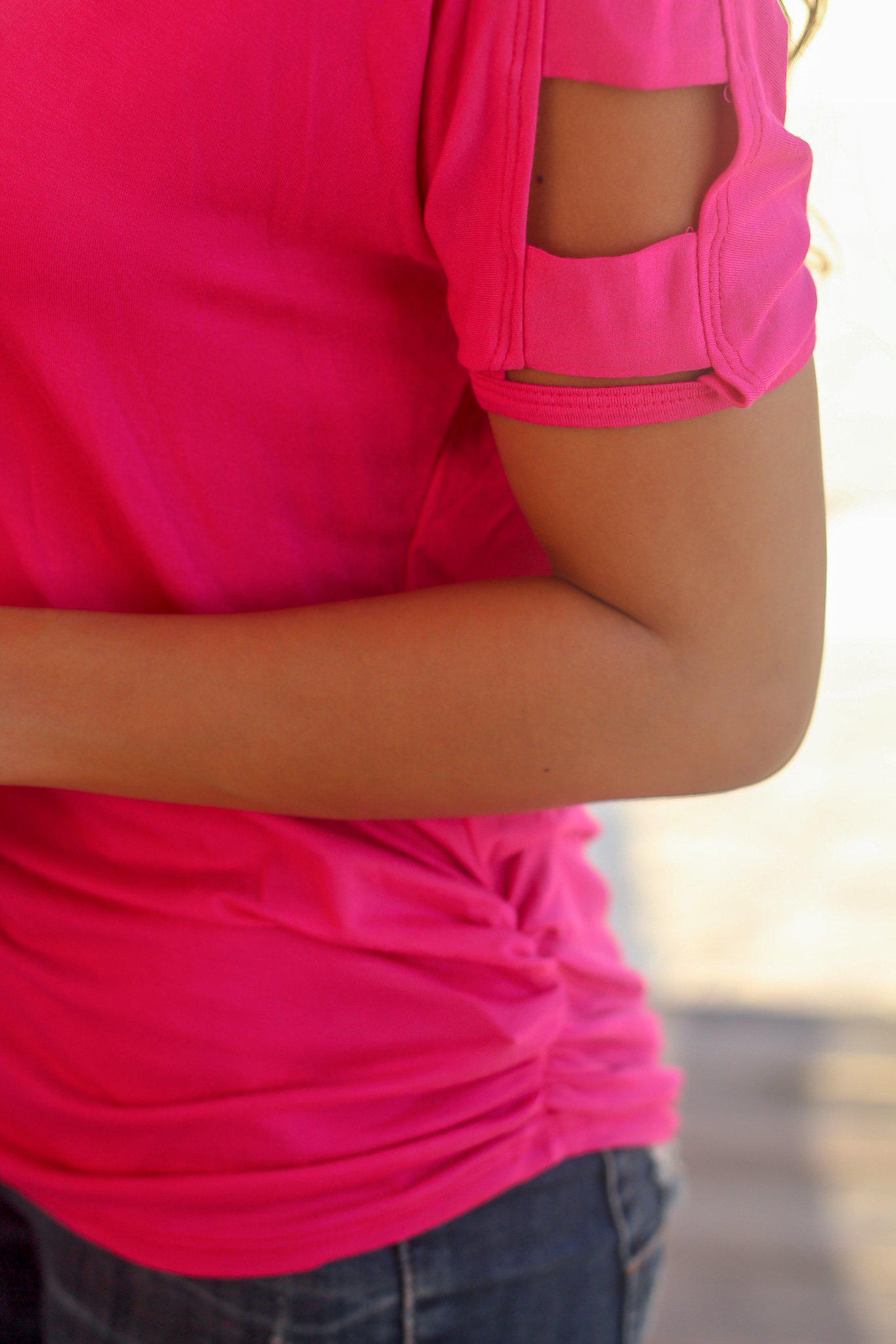 Hot Pink Top with Strap Detail Sleeves