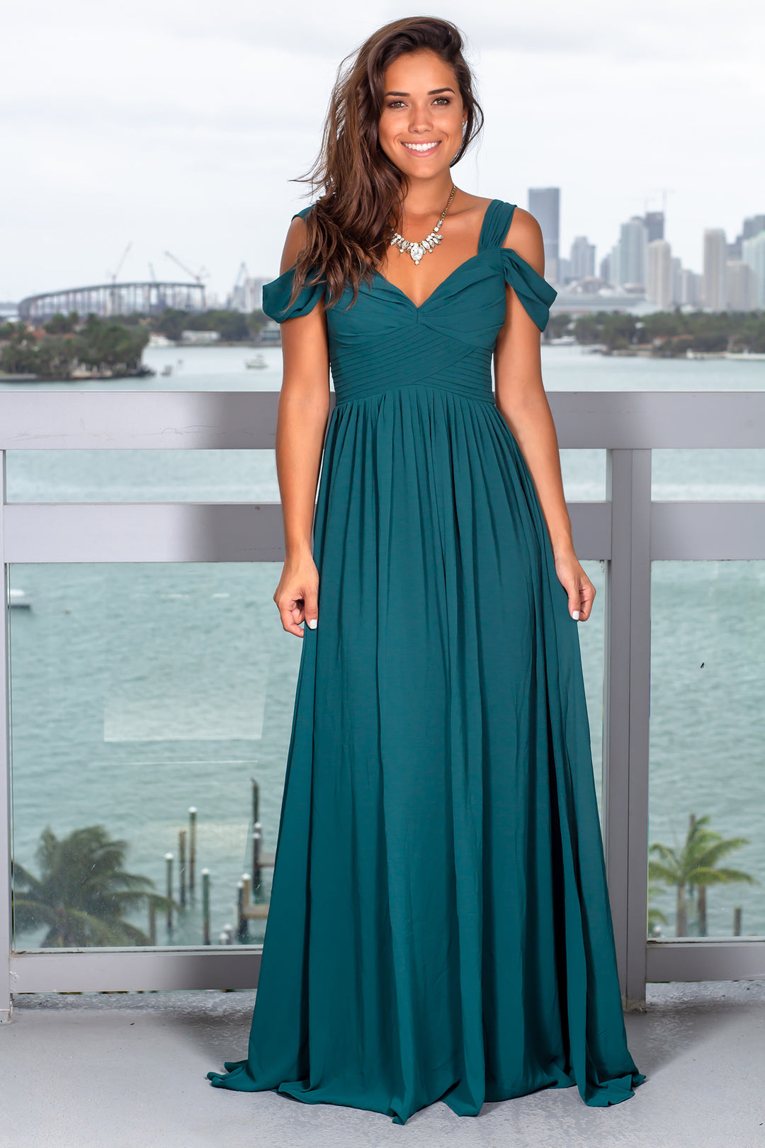 green emerald velvet dress Hunter Green Off Shoulder Maxi Dress