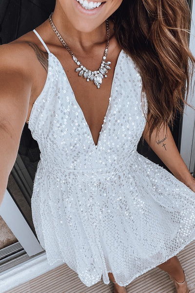 Ivory Short Dress with Sequins