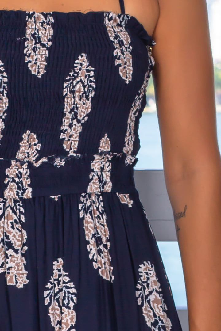 Navy Printed Halter Neck Maxi Dress | Maxi Dresses Saved by the Dress Navy Printed Halter Neck Maxi Dress | Maxi Dresses Saved by the Dress