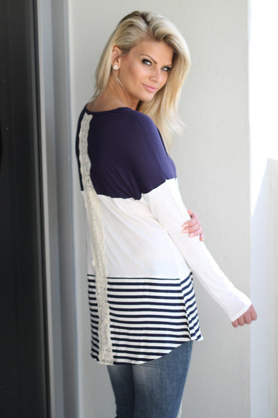 Navy Top With Crochet Back