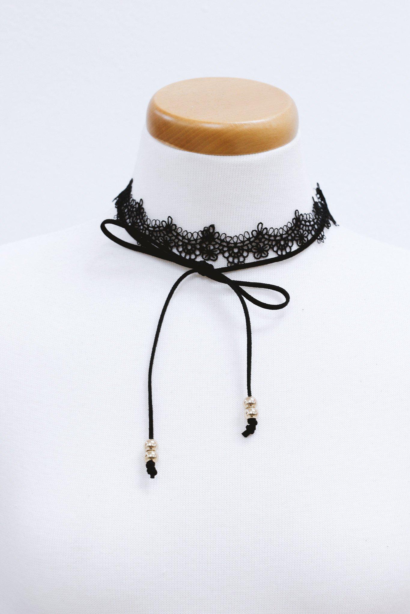 Black Lace Choker with Bow String