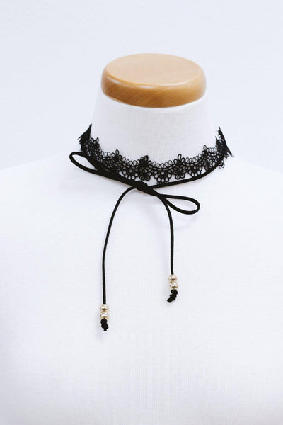 Black Lace Choker with Bow String