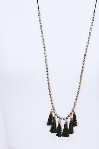 Black Tassel Necklace with Glass Beads
