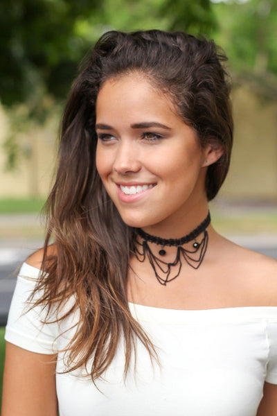 black lace choker with hanging chains