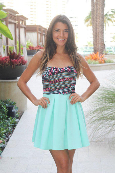 Mint Short Dress With Printed Top