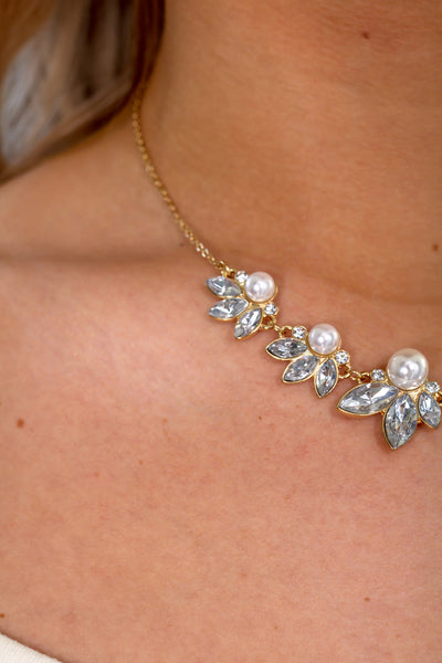 Gold Crystal and Pearl Necklace