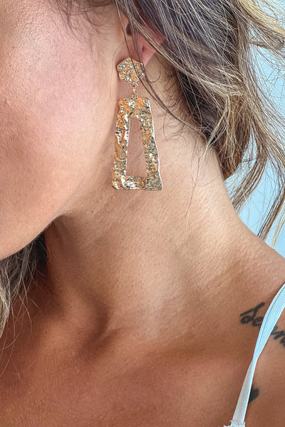 Gold Hammered Trapezoid Drop Earrings