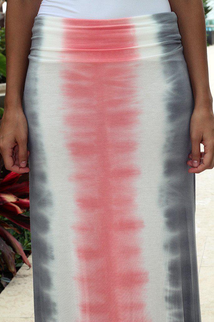 Gray And Pink Tie Dye Maxi Skirt