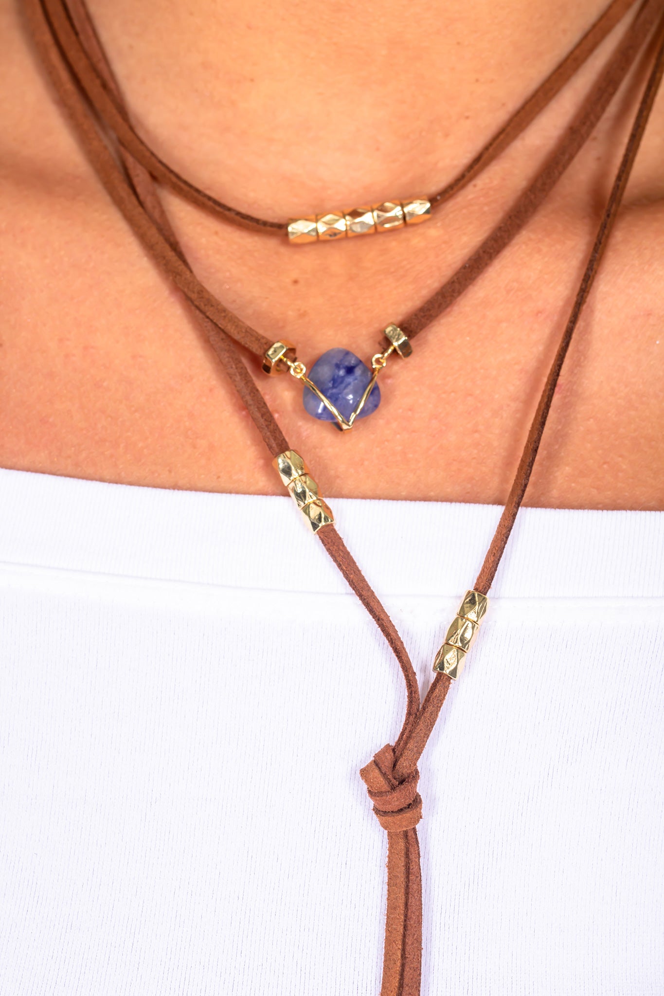 Boho Brown and Gold Choker with Navy Stone