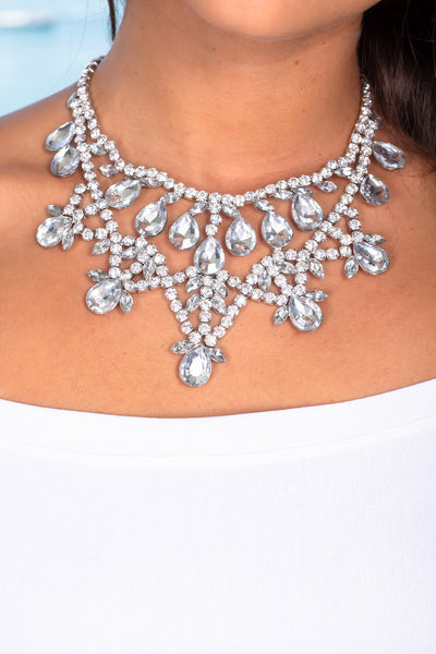 Silver Jeweled Statement Necklace