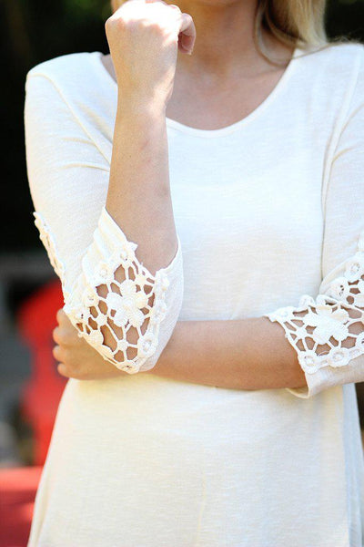 Ivory Asymmetrical Tunic with Crochet Sleeves