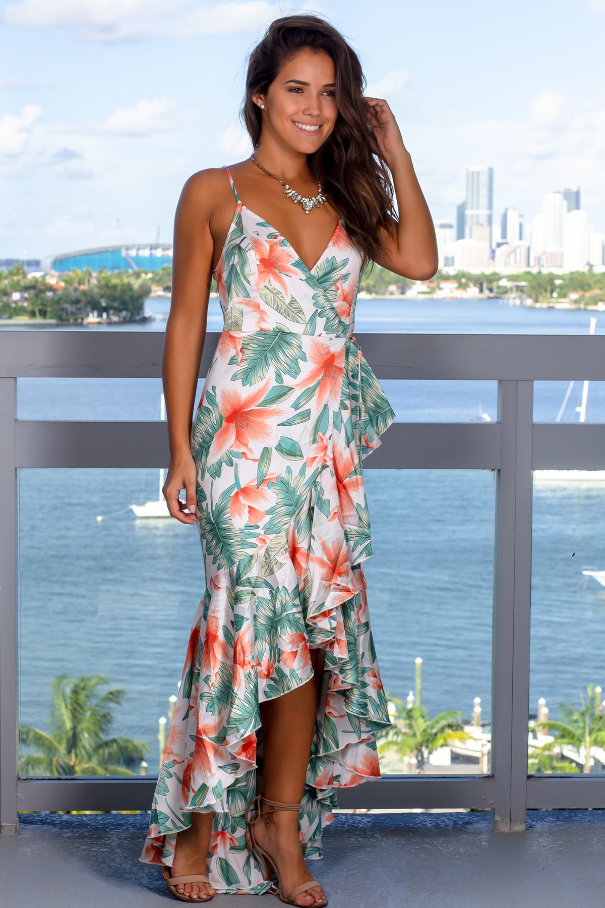 White Tropical Printed High Low Dress | Maxi Dresses – Saved by the Dress