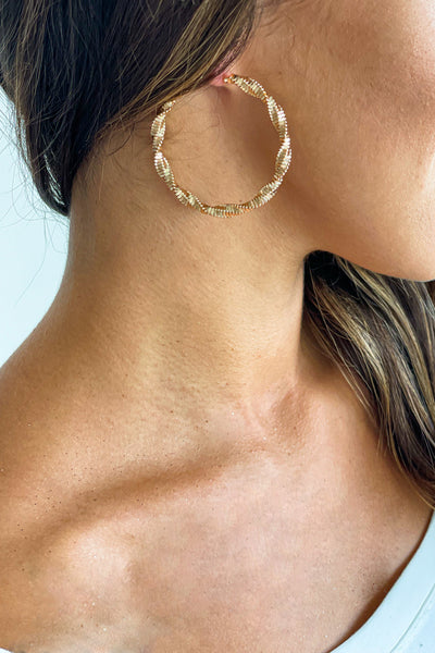 Gold Twisted Chain Hoop Earrings
