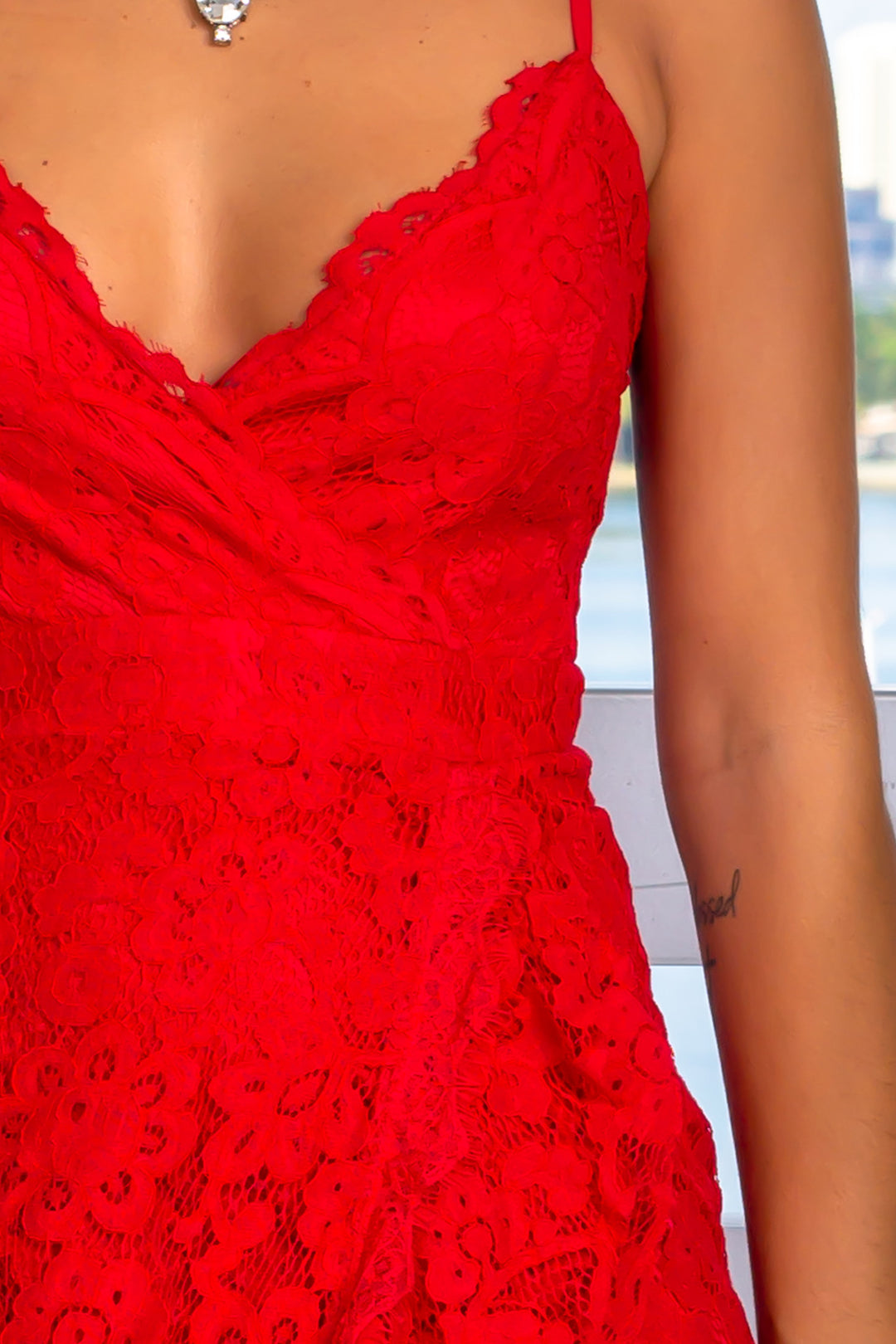 Red Lace Maxi Dress with Ruffle Detail | Maxi Dresses