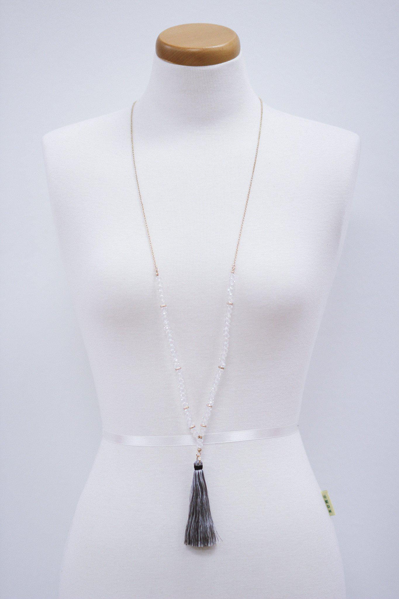 Clear Beaded Tassel Necklace