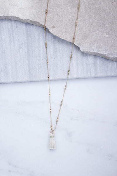 Gold and Off White Tassel Necklace