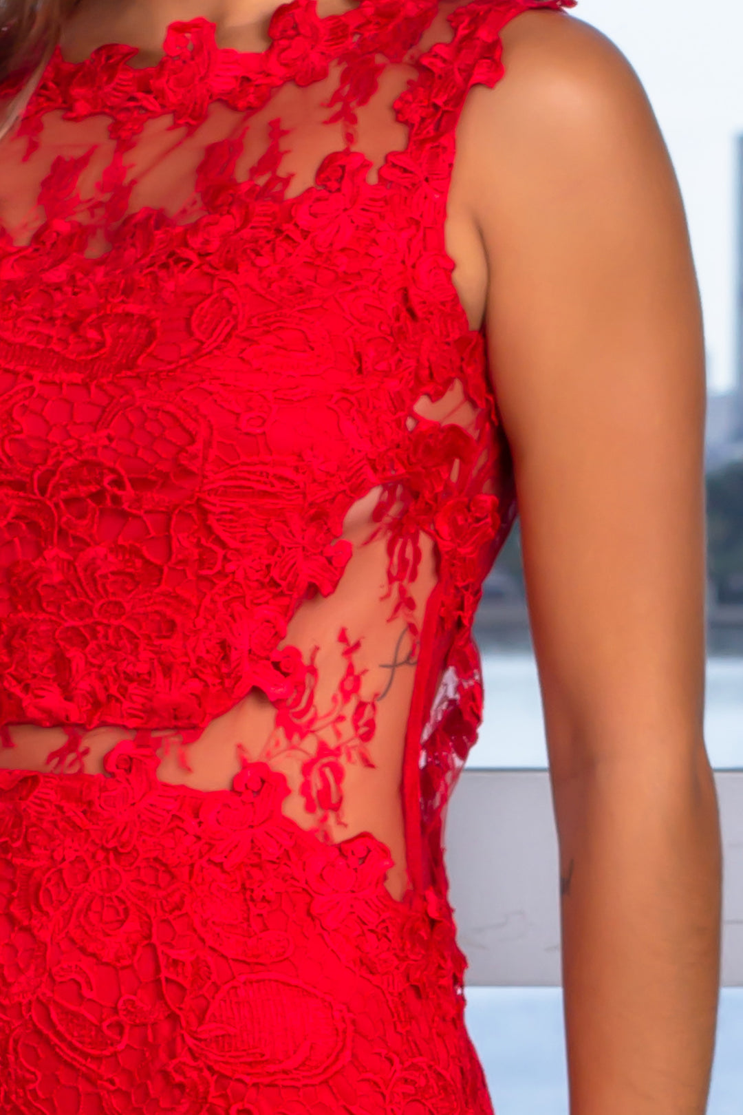 Red Sleeveless Lace Short Dress