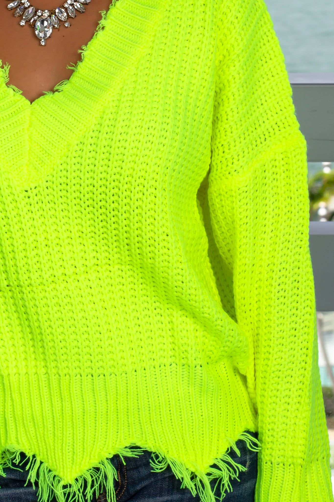 Neon Yellow Frayed Sweater