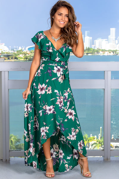 Green Floral Printed Wrap Dress | Maxi Dresses – Saved by the Dress