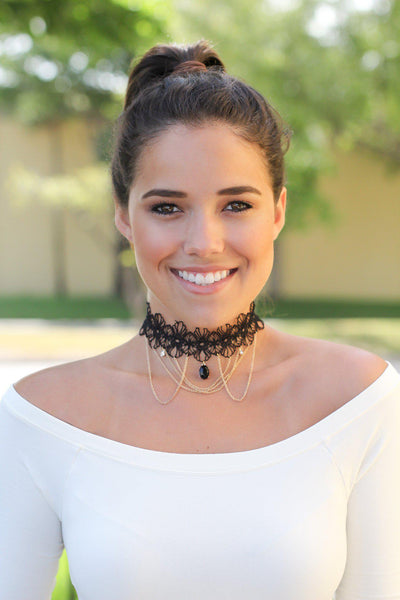 Black Lace Choker with Gold Chain