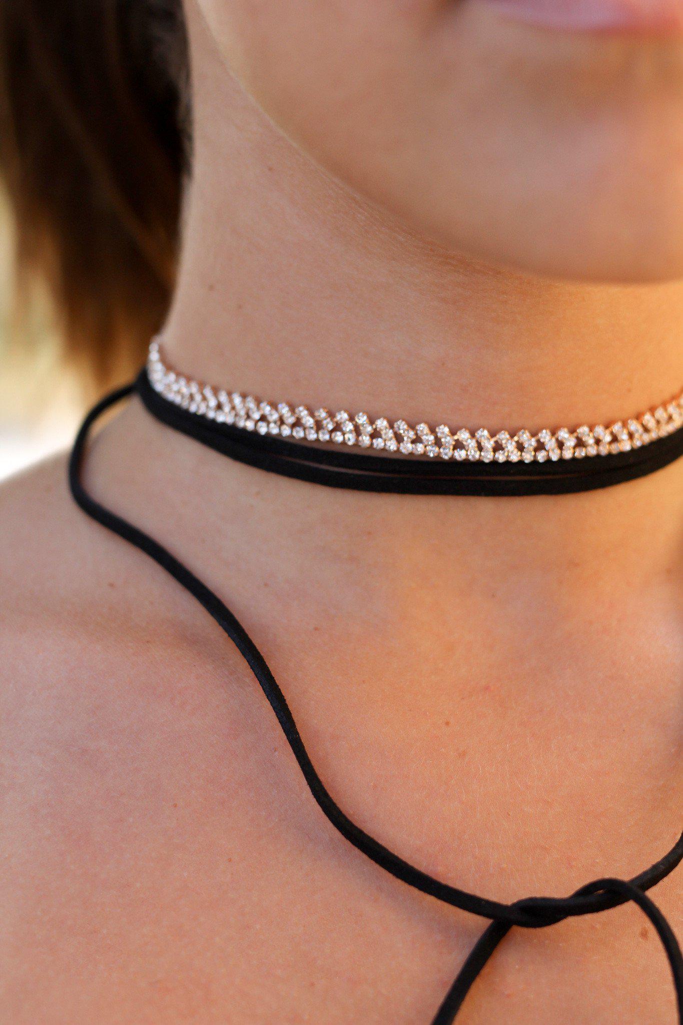Black Suede and Crystal Wrap Choker