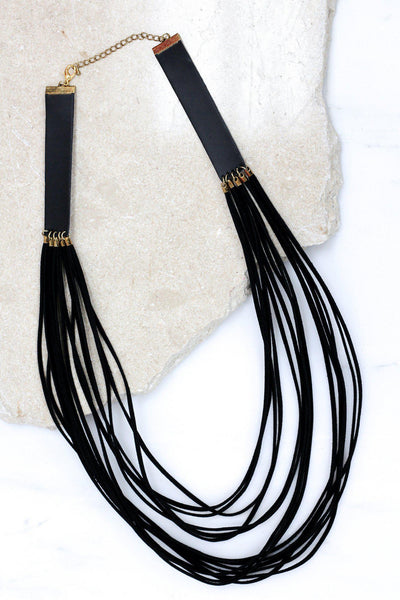 Multi Layered Suede and Faux Leather Necklace