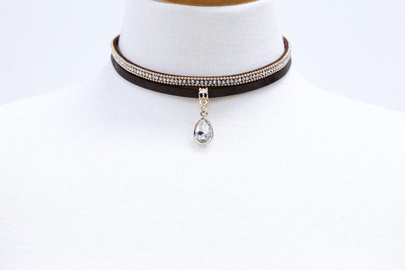 Two Layer Brown Choker with Rhinestones