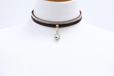 Two Layer Brown Choker with Rhinestones