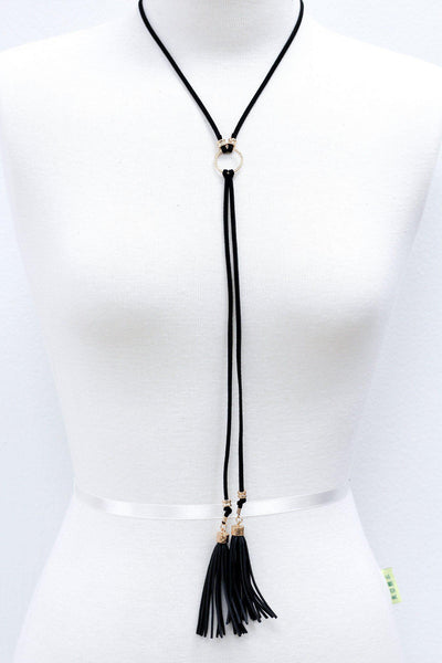 Black Suede Necklace with Leather Tassels