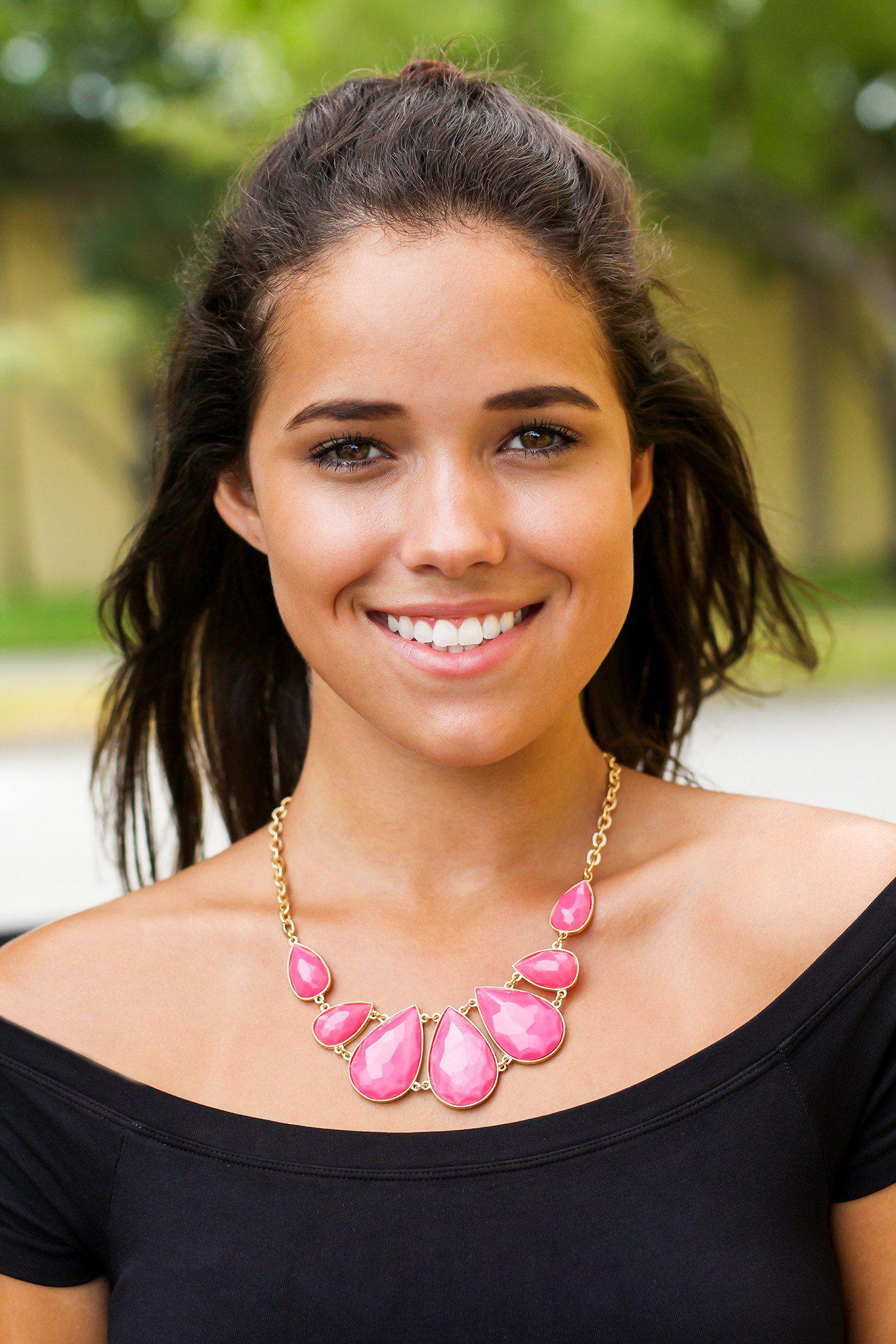 Pink and Gold Teardrop Necklace