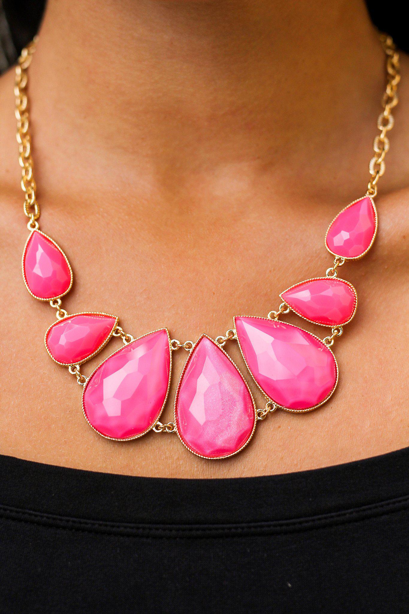 Pink and Gold Teardrop Necklace